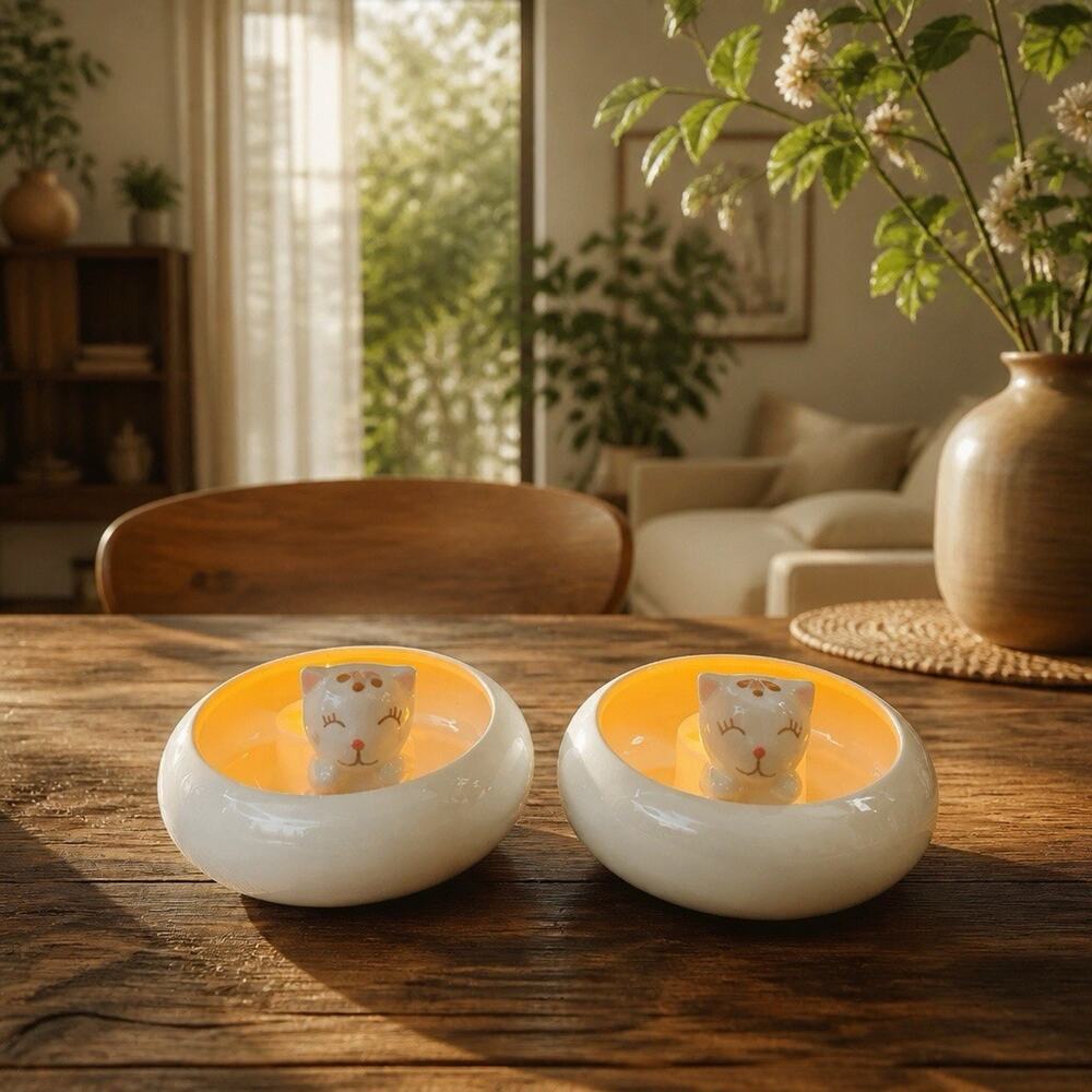 Ceramic Painted Cat Mini Planter / Tea Light Holder Set Of 2